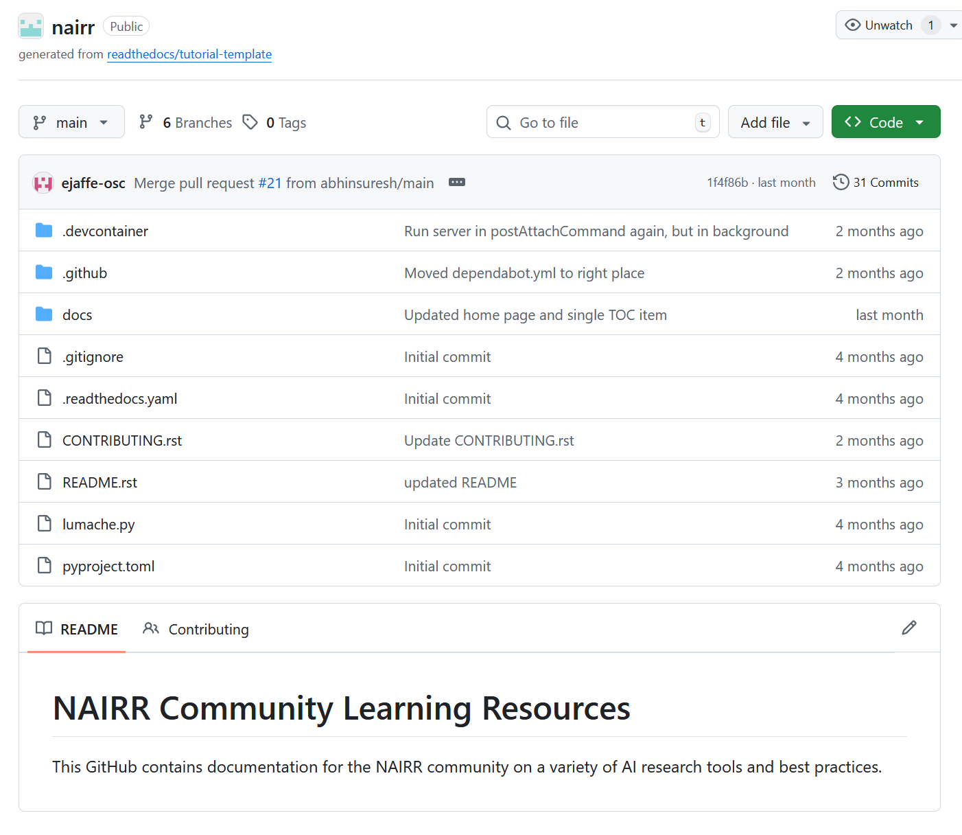 Top-level NAIRRProgram/nairr code page.