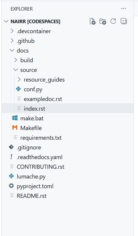 Codespaces file explorer.