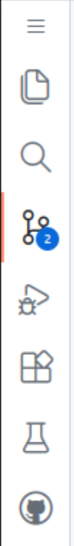 The left-hand taskbar with a number showing changed files on the Source Control icon.