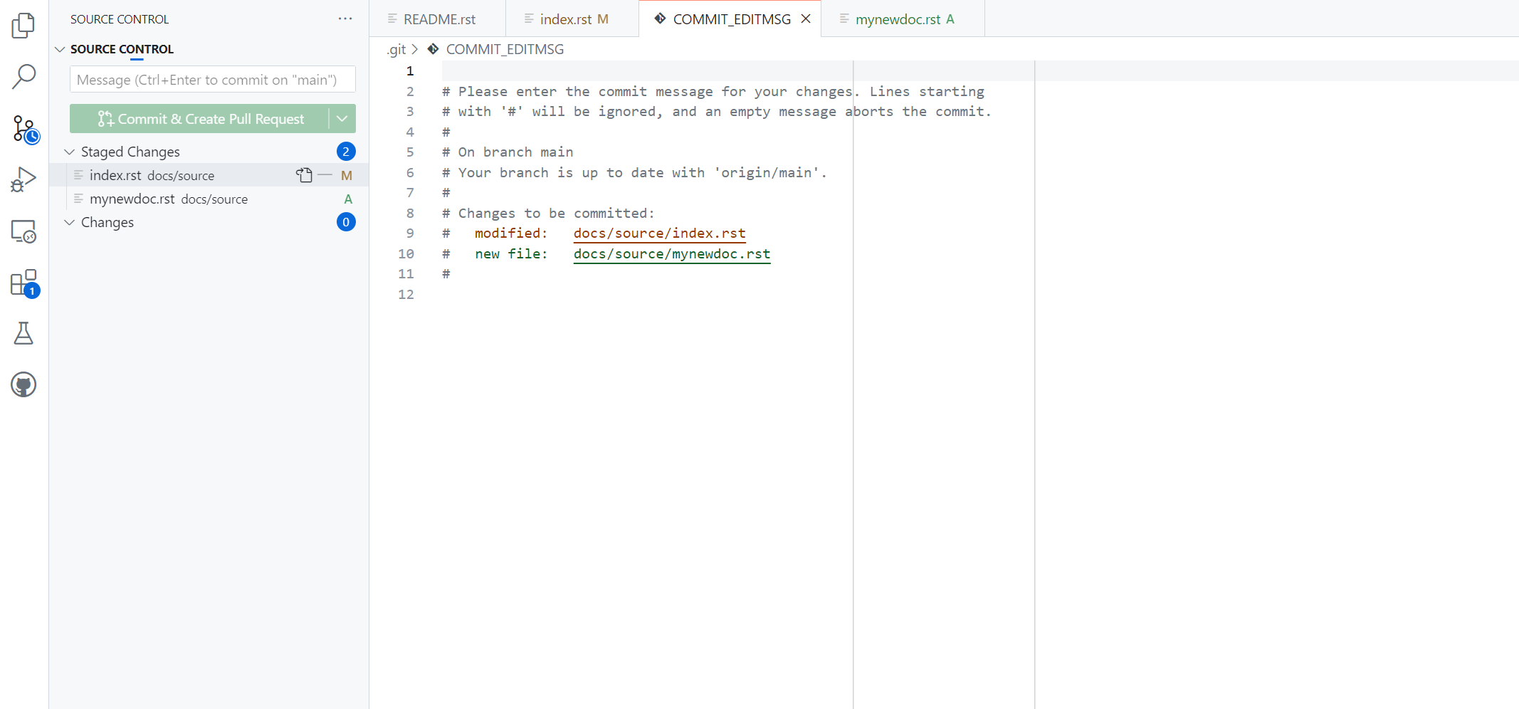 The COMMIT_EDITMSG editor.