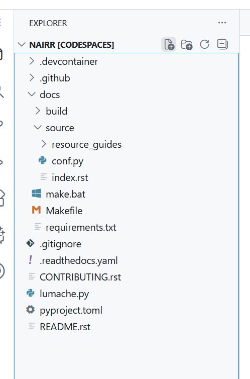 Codespaces file explorer with "New File" button shaded in.