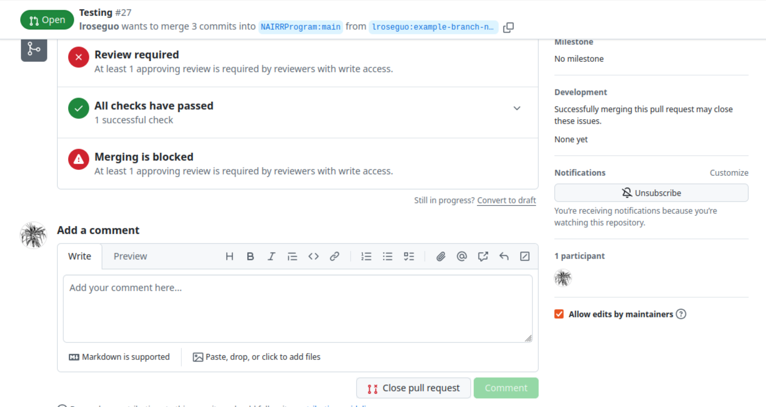 The Pull Requests page, scrolled down to the bottom.