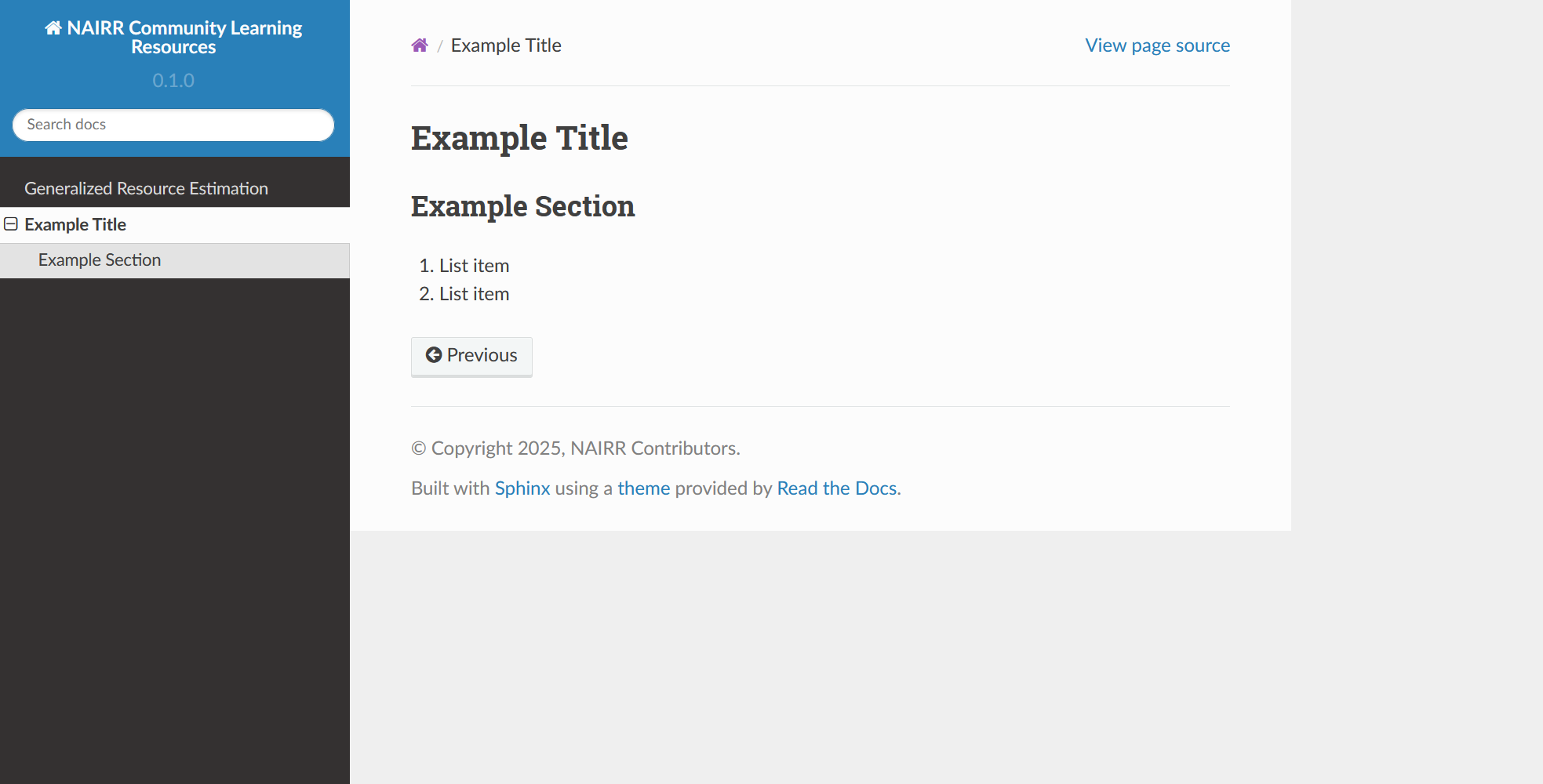 An example page of documentation.