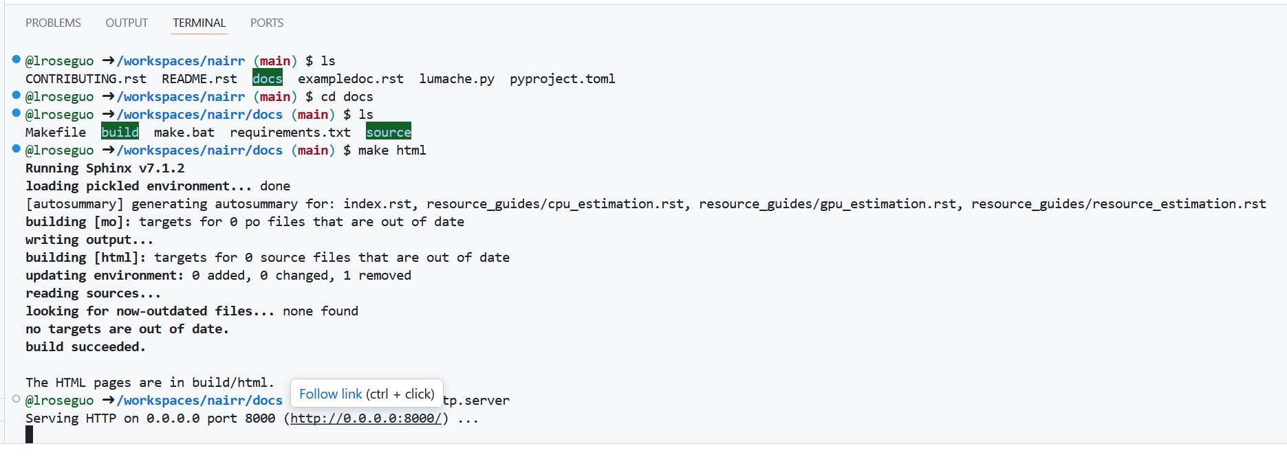 A link to view the documentation which appears when hovering over the output of "python -mhttp.server."
