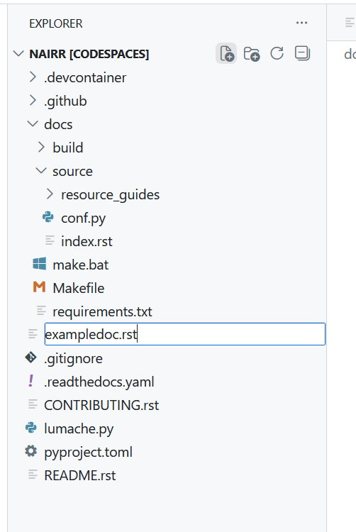 New file being named in the file explorer.