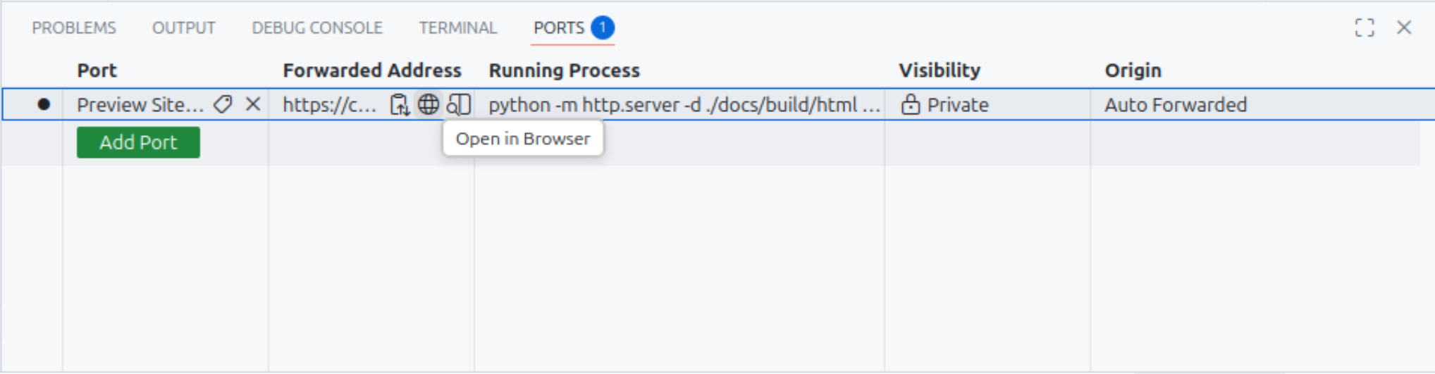 The globe icon used to open the URL in the browser.