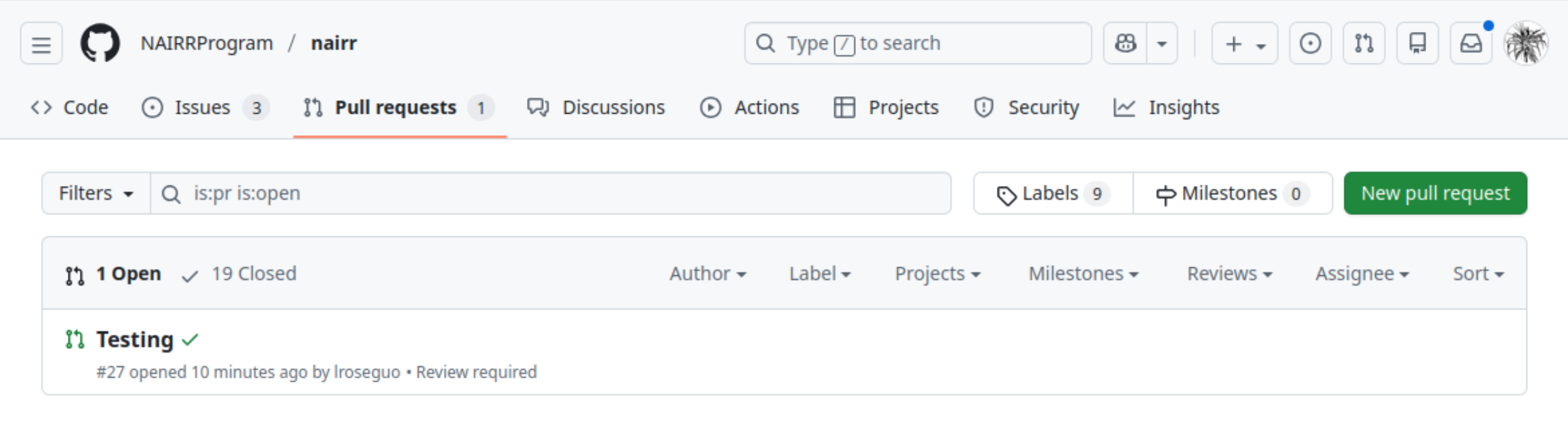 The Pull Requests page.